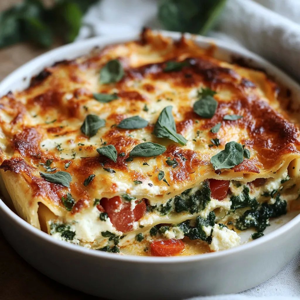 Spinatlasagne mit Feta und Tomaten