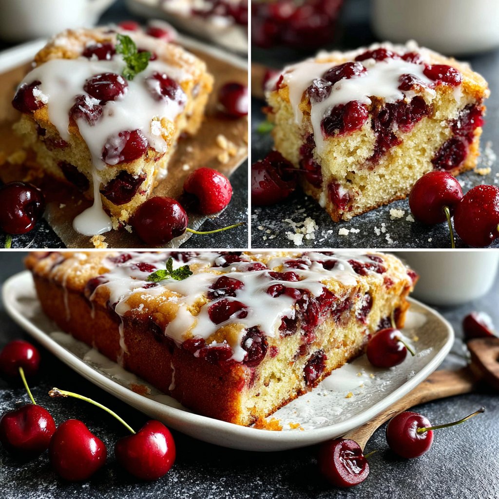 Blechkuchen mit Vanille und Kirschen