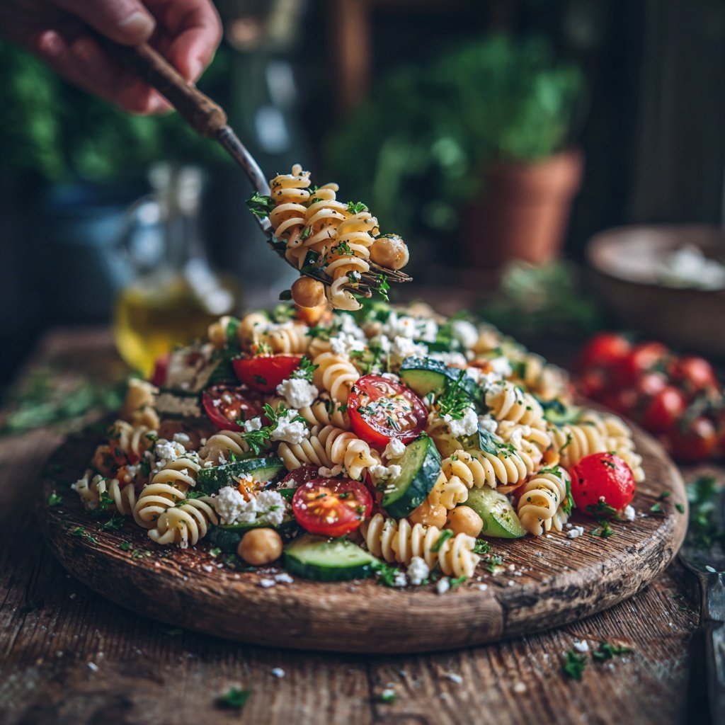 Mediterraner Nudelsalat Mit Kichererbsen