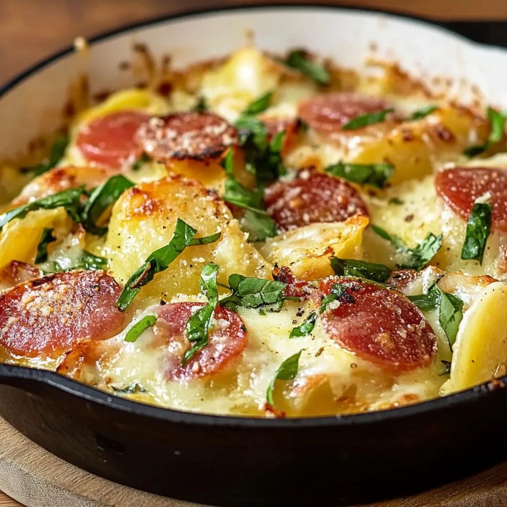 Spitzkohl-Kartoffel-Gratin mit Cabanossi